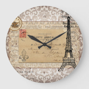 Grande Horloge Ronde Tour Eiffel chic minable vintage de Paris
