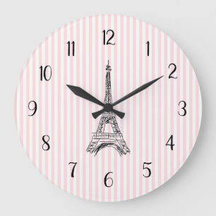 Grande Horloge Ronde Tour Eiffel rayure rose campagne française