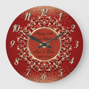 Grande Horloge Ronde Tourbillons dorés Rouge Or 50 Anniversaire de Mari