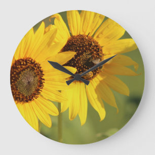 Grande Horloge Ronde Tournesols et abeilles sauvages intemporels 