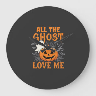 Grande Horloge Ronde Tout les fantômes m'aiment Halloween Design_1
