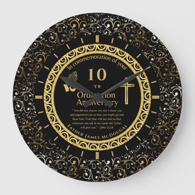 Grande Horloge Ronde TOUTE ORDination Anniversaire Prêtre PERSONNALISÉ (Recto)