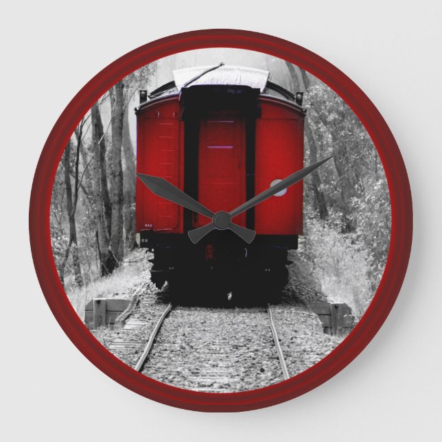 Grande Horloge Ronde Train à vapeur à l'ancienne avec Caboose rouge (Recto)