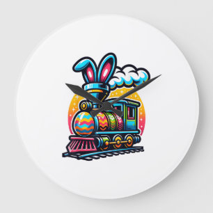 Grande Horloge Ronde Train de Lapins Chemin de Fer Œuf de Pâques Enfant
