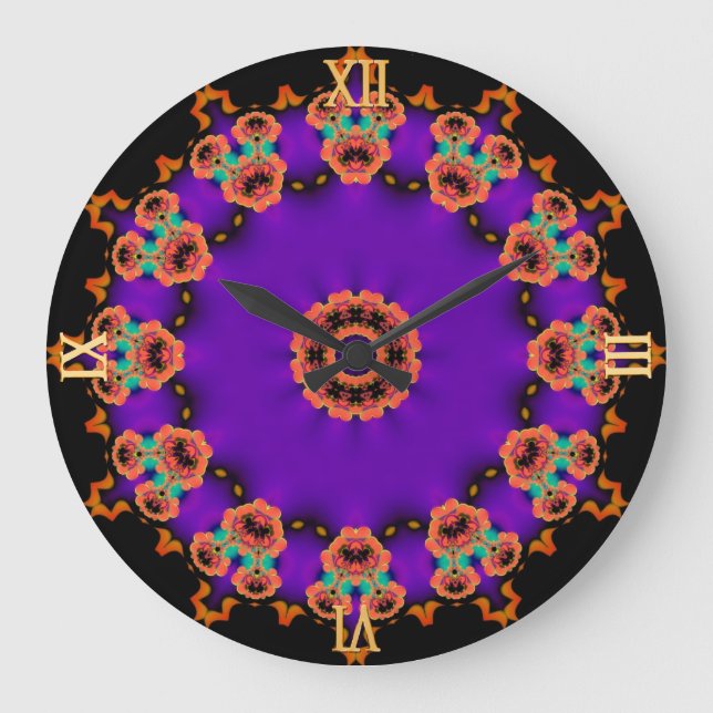 Grande Horloge Ronde Trance Time : Purple Orange Psychedelic Wall Clock (Recto)