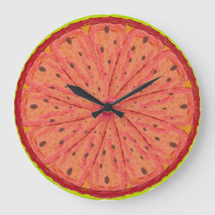 Grande Horloge Ronde Tranche de Citron Vibrante Peinture de Fruit Moder