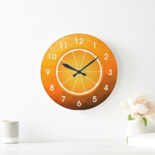 Grande Horloge Ronde Tranche de fruit orange juteuse géométrique cool
