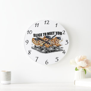 Grande Horloge Ronde Trancher Pour Vous Rencontrer Pizza Drôle