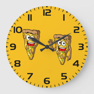 Grande Horloge Ronde Tranches de pizza aux champignons heureux
