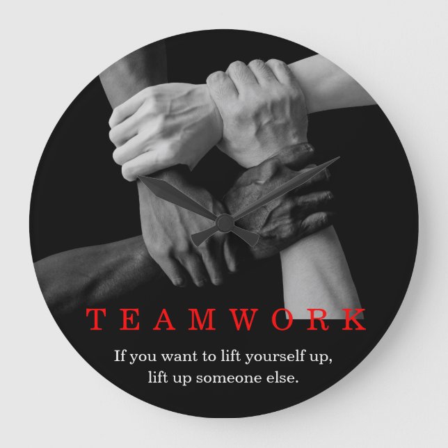 Grande Horloge Ronde Travail D'Équipe Motivation Inspiration Citation M (Recto)