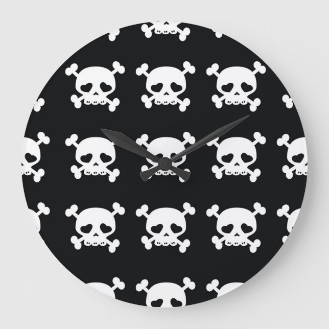 Grande Horloge Ronde Traverses du crâne : Motif noir-blanc. (Recto)