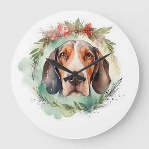 Grande Horloge Ronde Treeing Walker Christmas Wreath Festive Pup