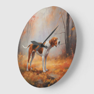 Grande Horloge Ronde Trekking Walker Coonhound à l'automne Feuilles aut