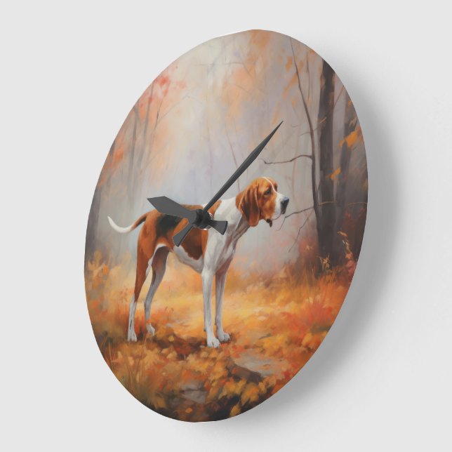 Grande Horloge Ronde Trekking Walker Coonhound à l'automne Feuilles aut (Angle)