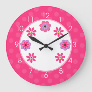 Grande Horloge Ronde Trendy Flowers Girly Nursery Clock - Pink