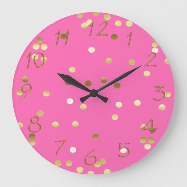 Grande Horloge Ronde Trendy Gold Foil Confetti Hot Rose (Recto)