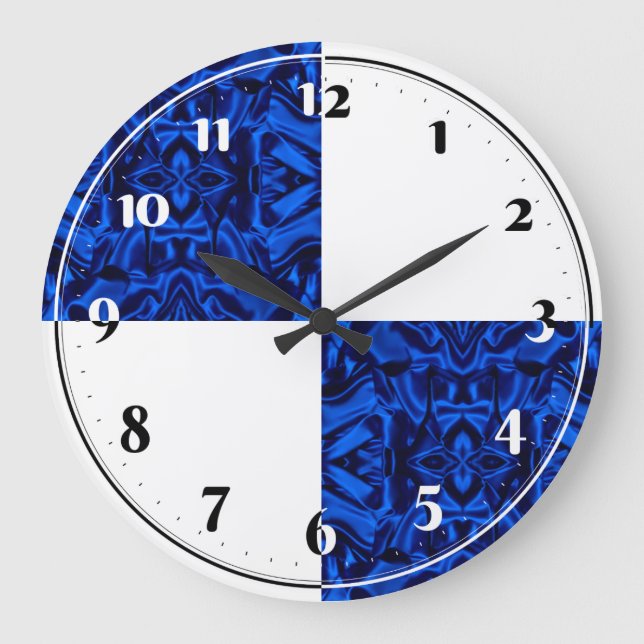 Grande Horloge Ronde Trendy quart de motif en satin bleu foncé (Recto)