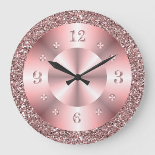 Grande Horloge Ronde Trendy Rose Gold Glitter Sparkle