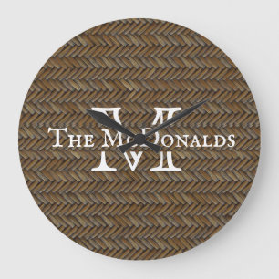 Grande Horloge Ronde Tressé Rotin Bohème Monogramme Panier Tissé