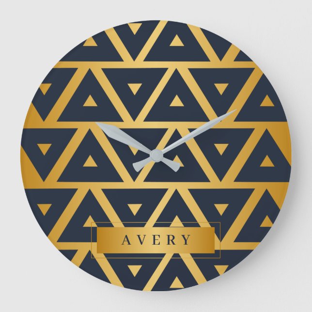 Grande Horloge Ronde Triangle motif géométrique personnalisé (Recto)