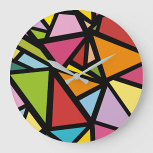 Grande Horloge Ronde Triangles colorés motif 3