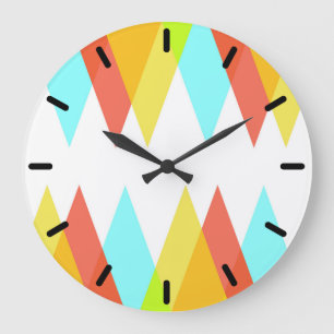 Grande Horloge Ronde Triangles jaunes, rouges et bleus cadets