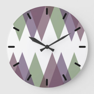 Grande Horloge Ronde Triangles mauve et vert