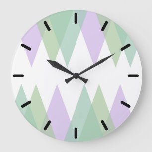Grande Horloge Ronde Triangles vert et lilas