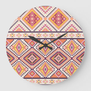 Grande Horloge Ronde Tribal Aztec rayé Arrière - plan sans couture