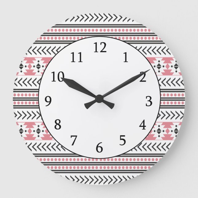 Grande Horloge Ronde Tribal Aztèque tendance Imprimer Motif géométrique (Recto)