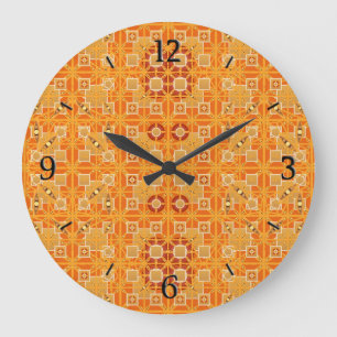 Grande Horloge Ronde Tribal Batik - tons ambre et marron