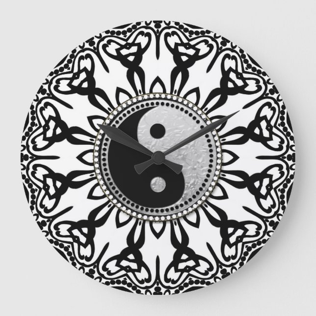 Grande Horloge Ronde Tribal Black+White YinYang Équilibrer votre temps (Recto)