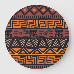 Grande Horloge Ronde Tribal de Bohême coloré géométrique