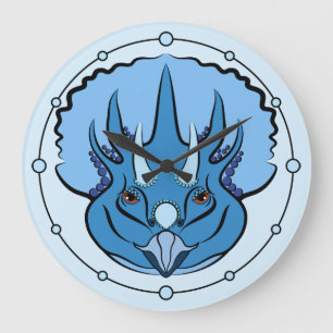 Grande Horloge Ronde Tricératops Blue Cute Dinosaur