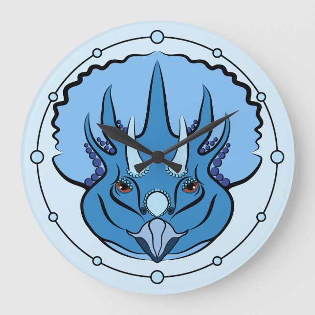 Grande Horloge Ronde Tricératops Blue Cute Dinosaur (Recto)