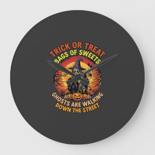 Grande Horloge Ronde Trick Or Treat Halloween Fantôme Citrouille Maison