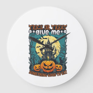 Grande Horloge Ronde Trick Or Treat Halloween Maison Hantée Citrouilles