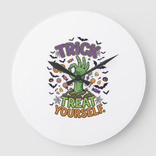 Grande Horloge Ronde Trick Or Treat Yourself Zombie Hand Halloween Bonb