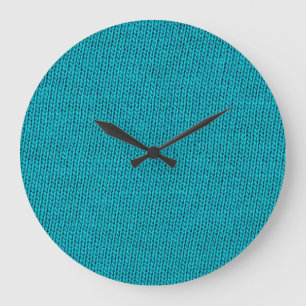 Grande Horloge Ronde Tricot bleu Laine Texture Closeup