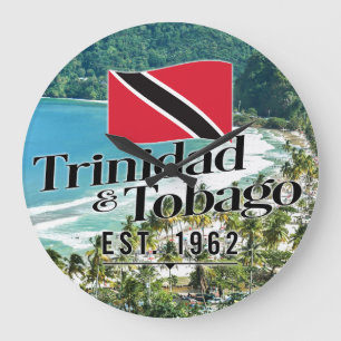 Grande Horloge Ronde "Trinidad & Tobago Est. Plage Drapeau De 1962"