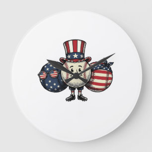 Grande Horloge Ronde Trio de baseball patriotique Vintage vecteur T-shi