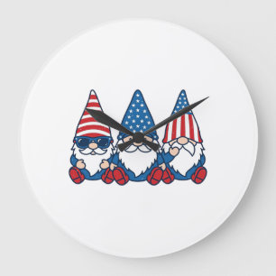 Grande Horloge Ronde Trio de gnomes patriotiques dessin de t-shirt vint