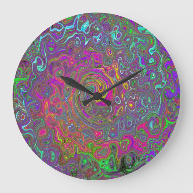 Grande Horloge Ronde Trippy Hot rose Abstrait Retro Liquid Swirl (Recto)