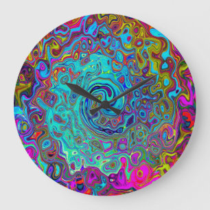 Grande Horloge Ronde Trippy Sky Blue Abstrait Retro Liquid Swirl