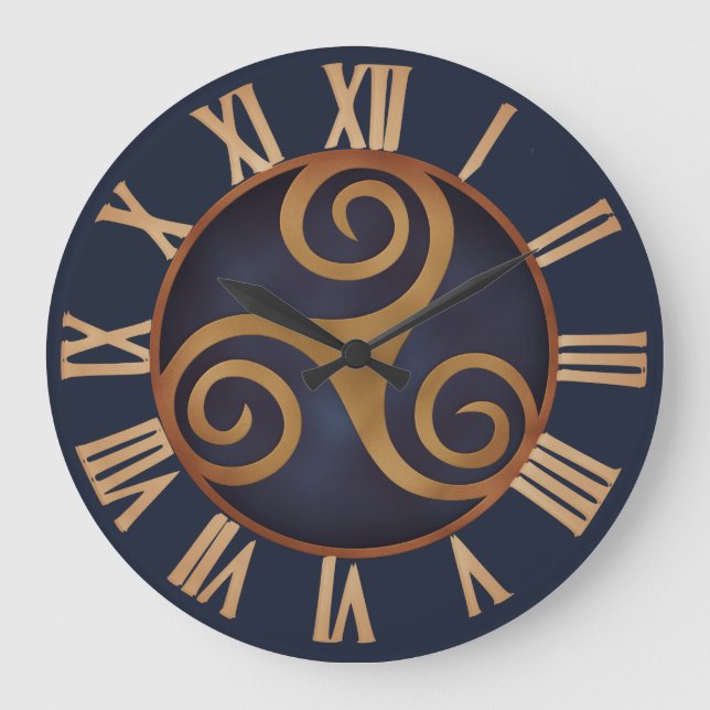 Grande Horloge Ronde Triskelion celtique (bleu) personnalisé (Recto)
