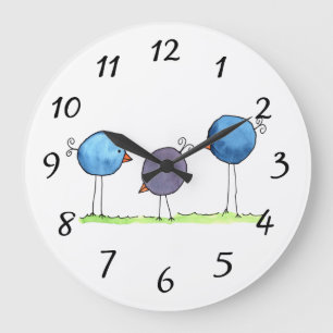 Grande Horloge Ronde Trois oiseaux d'aquarelle à lunettes