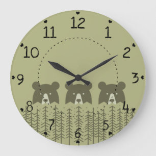 Grande Horloge Ronde Trois ours dans les bois