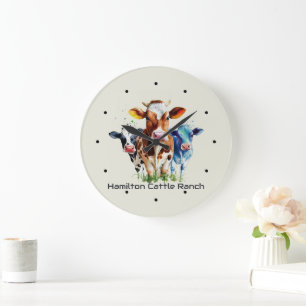 Grande Horloge Ronde Trois vaches Personnalisé Humoristique 
