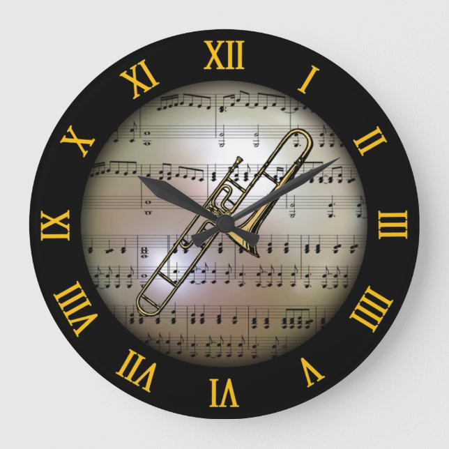 Grande Horloge Ronde Trombone ~ Arrière - plan "La Planète Musicale" *  (Recto)