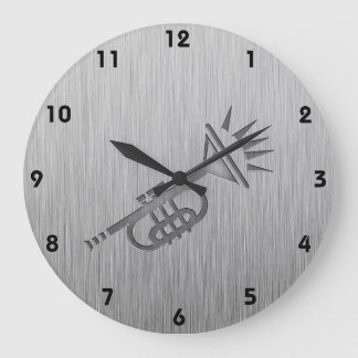 Grande Horloge Ronde Trompette à look métal brossé